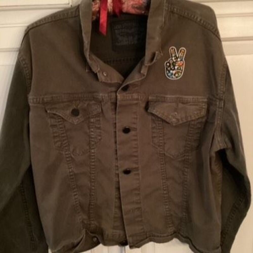 Levi Stauss Customed Jean Jacket Sz M Two Tone Green Stay Trippy Little Hippy Pa